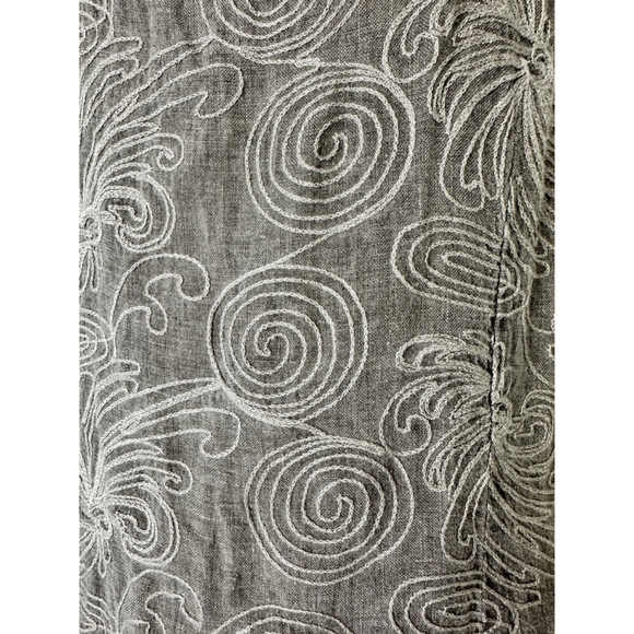 Lina Tomei 100% linen embroidered dress Large Gray Italy Cowl Neck Beach Pockets - Picture 10 of 11
